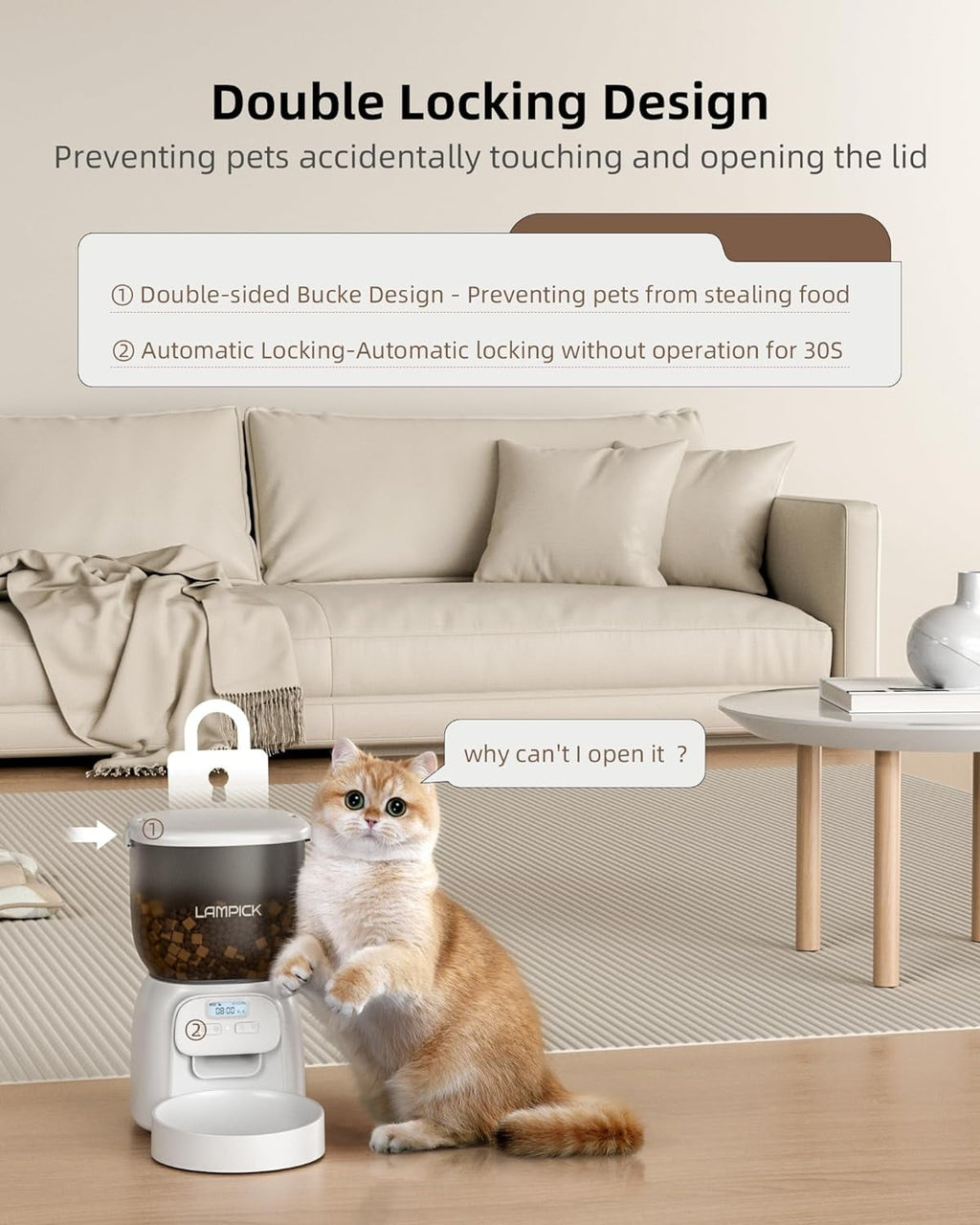 Lampick Smart Automatic Cat & Dog Feeder with App Control and Dual Power