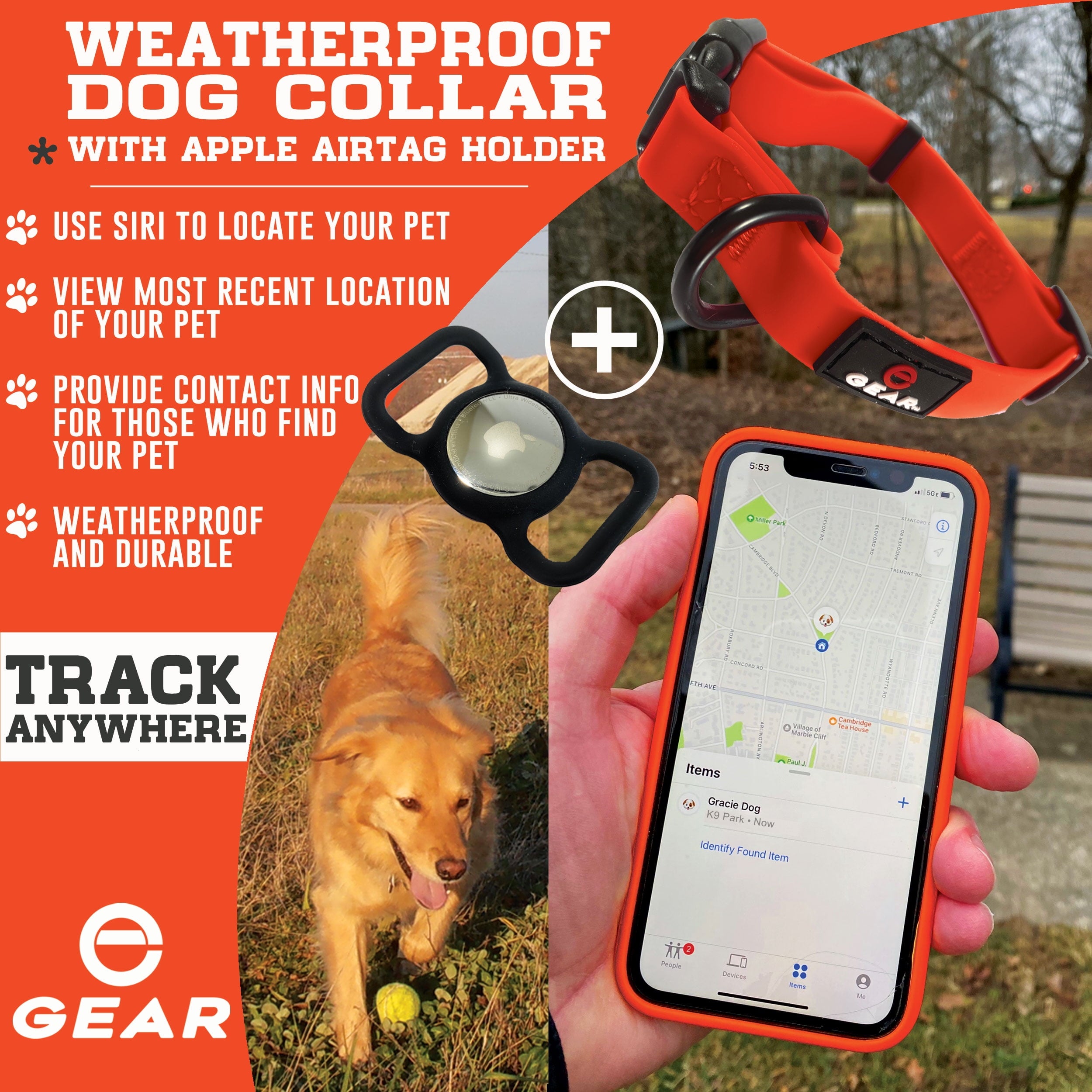 Enthusiast Gear AirTag Dog Collar – Weatherproof – Waterproof Anti-Odor Adjustable PVC Pet Collar with Protective Silicone Apple Air Tag Holder