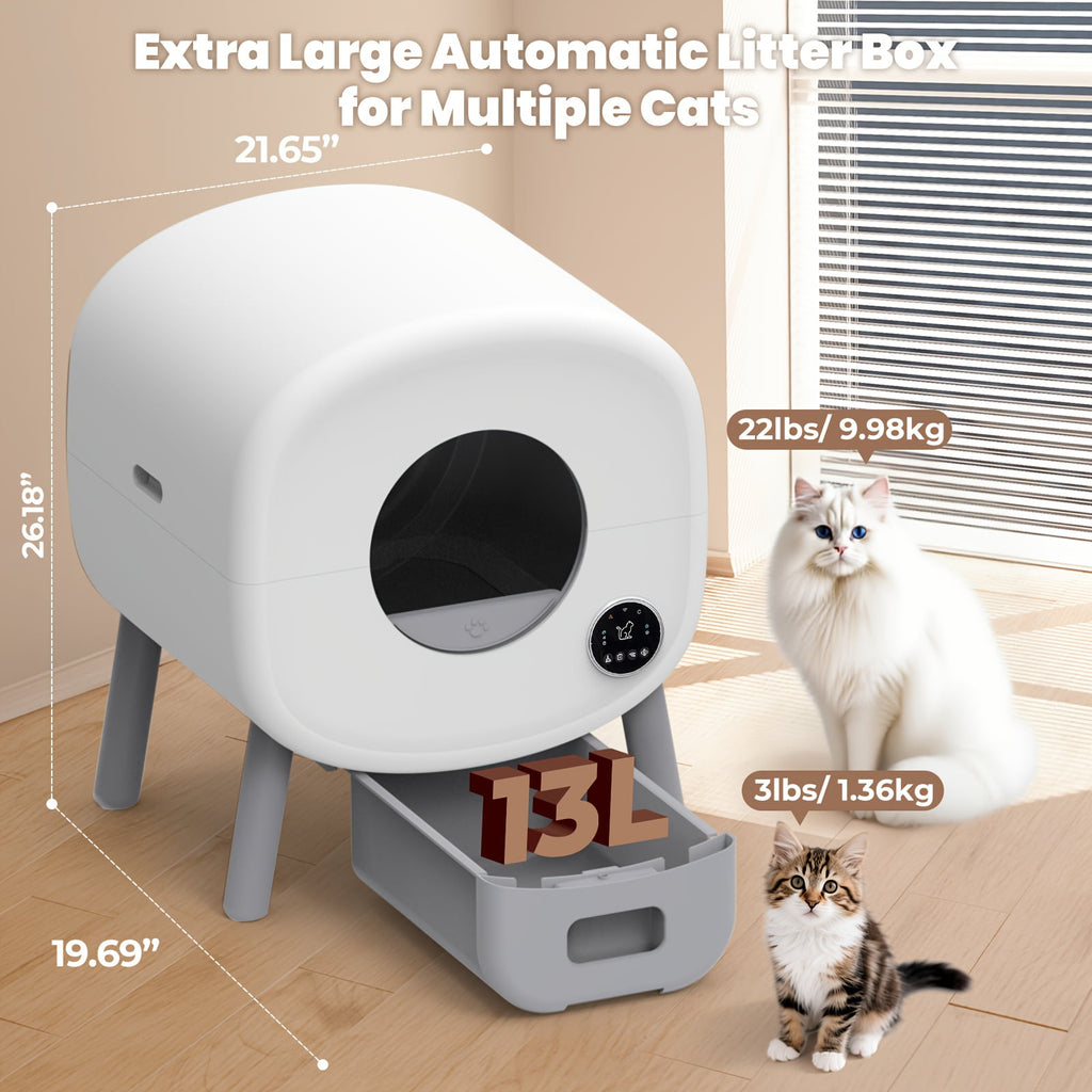 Self-Cleaning Cat Litter Box - Extra Large for Multiple Cats - App-Controlled with Odor-Free Waste Disposal
