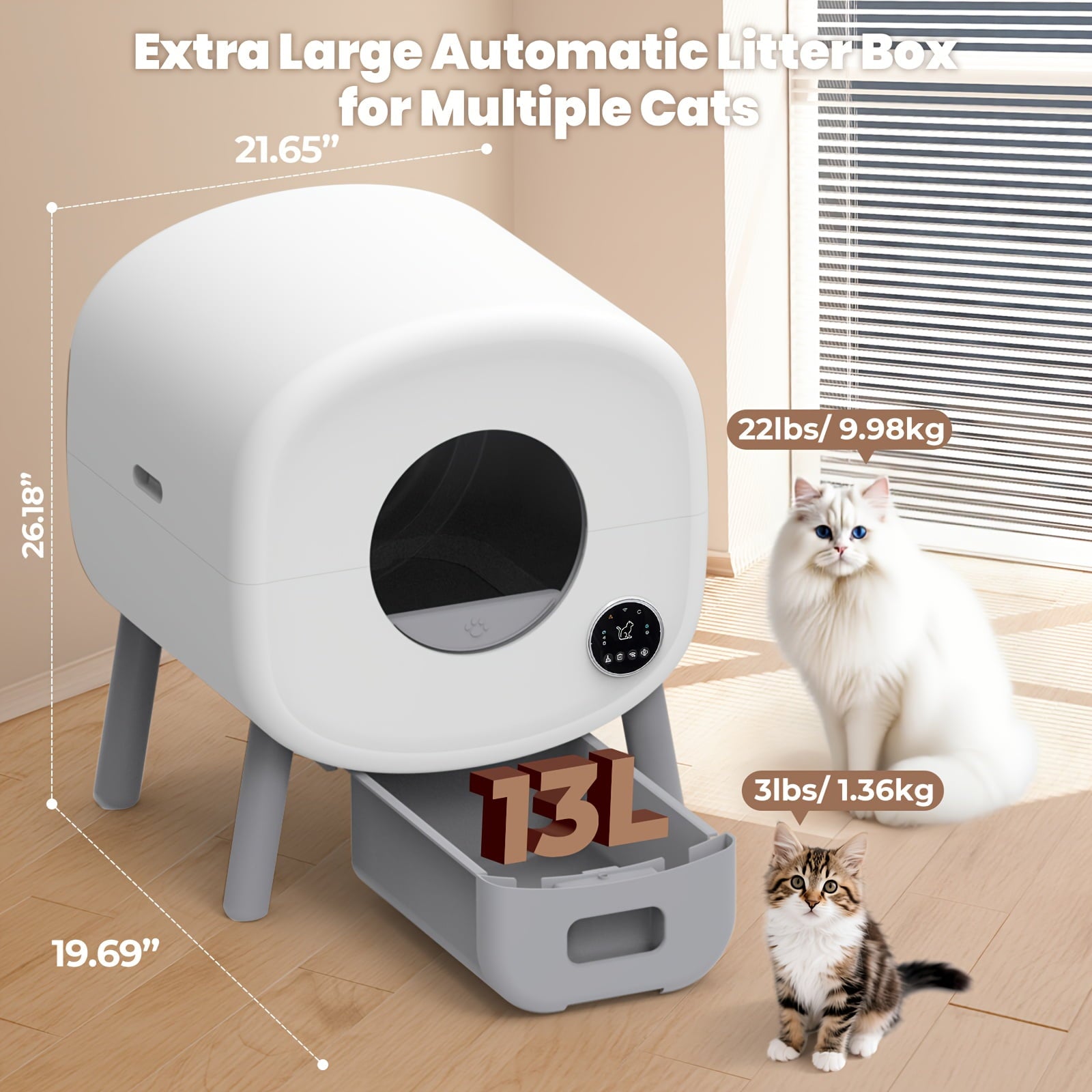 Self-Cleaning Cat Litter Box - Extra Large for Multiple Cats - App-Controlled with Odor-Free Waste Disposal