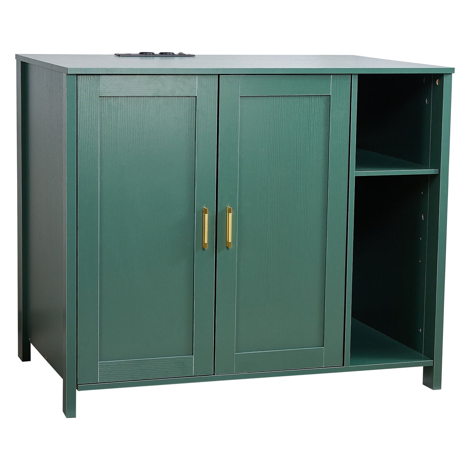 KFFKFF Automatic Cat Litter Box Cabinet, 41.3 in Self-Cleaning Enclosure with Drawer & Removable Divider, Includes Built-in Power Outlet, Compatible with Various Smart Litterboxes