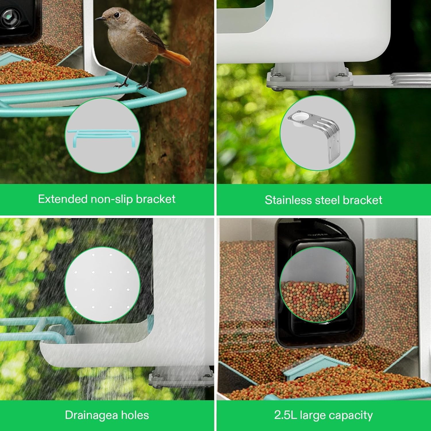 VIVOSUN 2.5L Smart Bird Feeder with Camera, 1080P HD WiFi Camera, Auto Capture Bird Videos & APP Share with 128G TF Card