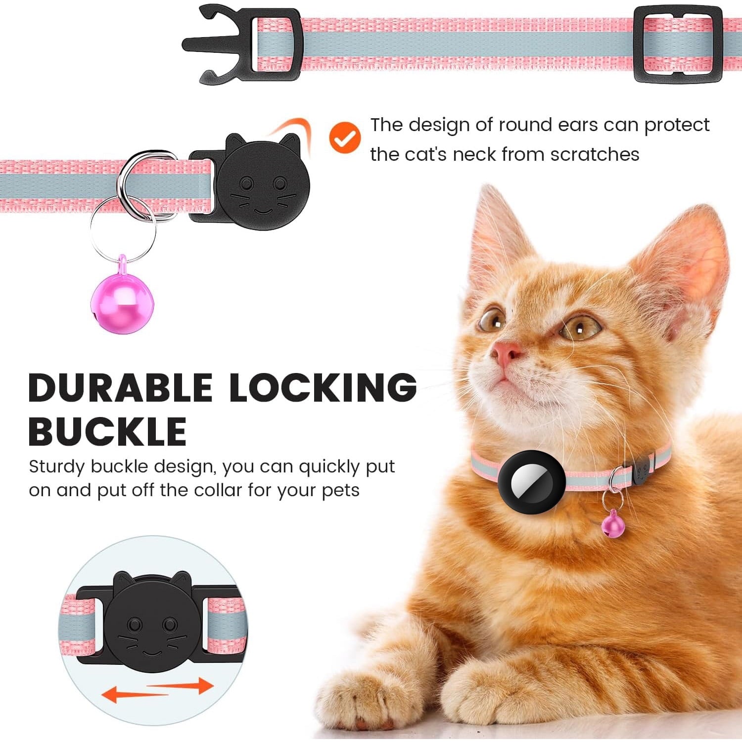 Airtag Cat Collar Breakaway, (GPS Not Included)Reflective Kitten Collar with Apple Air Tag Holder and Bell for Girl Boy Cats, 0.4 Inches in Width and Lightweight(Sky Blue)