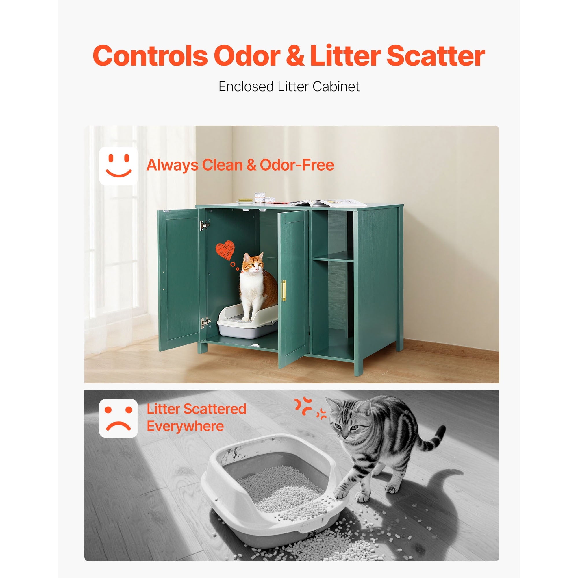 KFFKFF Automatic Cat Litter Box Cabinet, 41.3 in Self-Cleaning Enclosure with Drawer & Removable Divider, Includes Built-in Power Outlet, Compatible with Various Smart Litterboxes