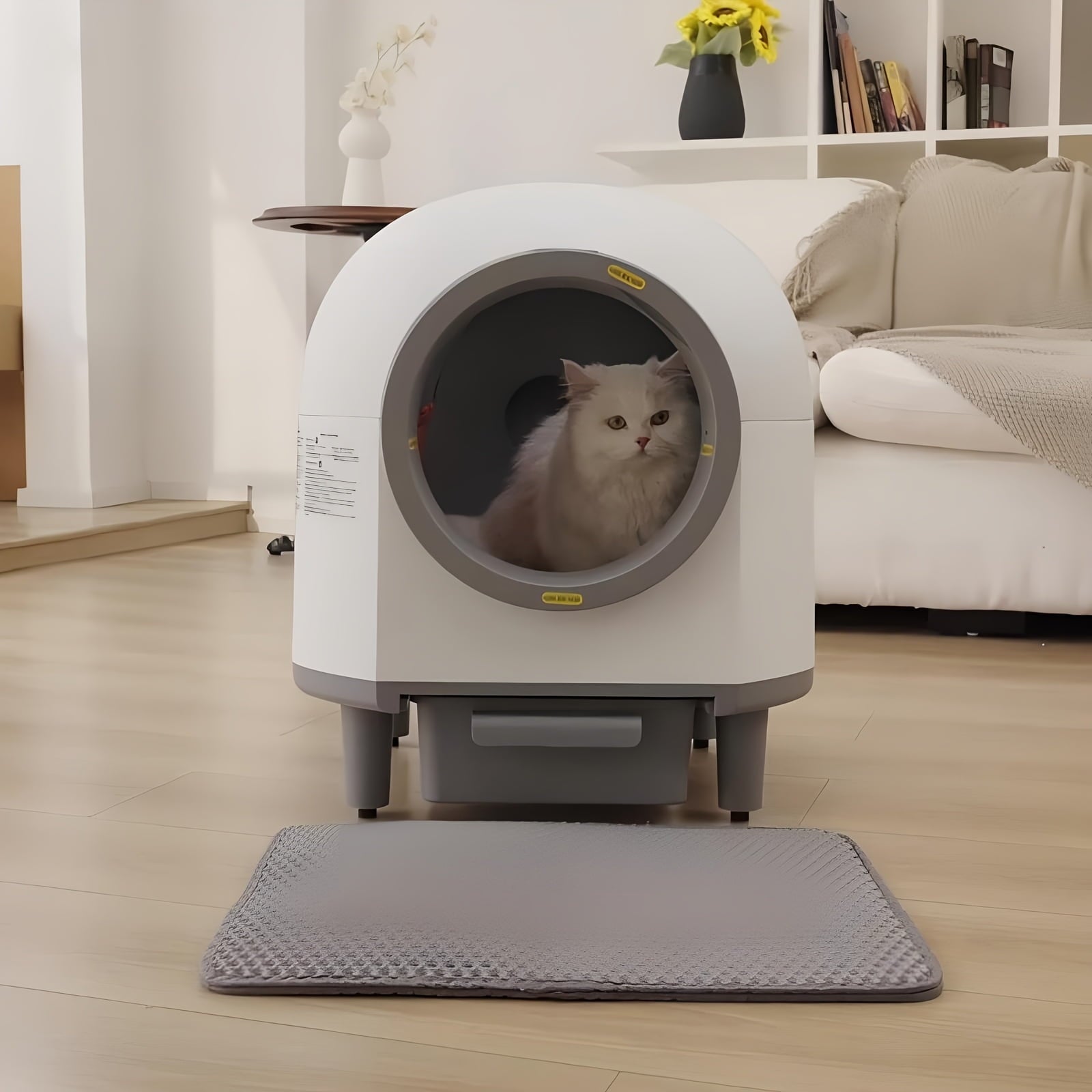 Extra-Large Automatic Self-Cleaning Cat Litter Box - Space-Saving Design with Ambient Light & Mat | App Control, Odor-Free Waste Disposal (High-Quality for Multi-Cat Households & Busy Pet Parents)