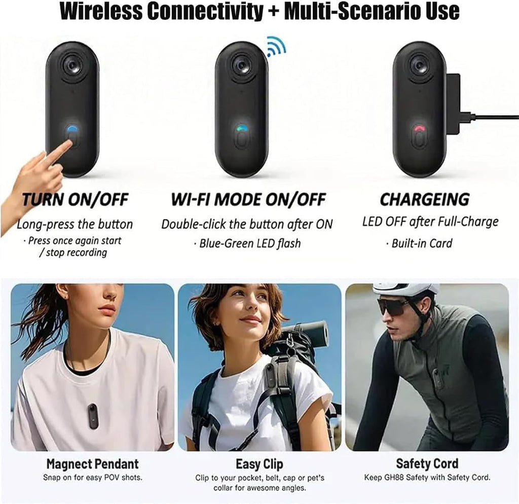 HD Action Camera,Motorcycle Camera,Pov Pro| Maximum 180-Minute Battery Life, 4K/1080P Magnetic Hands Free Body Cameras for Cycling, Diving, Vlogging and Pet Recording