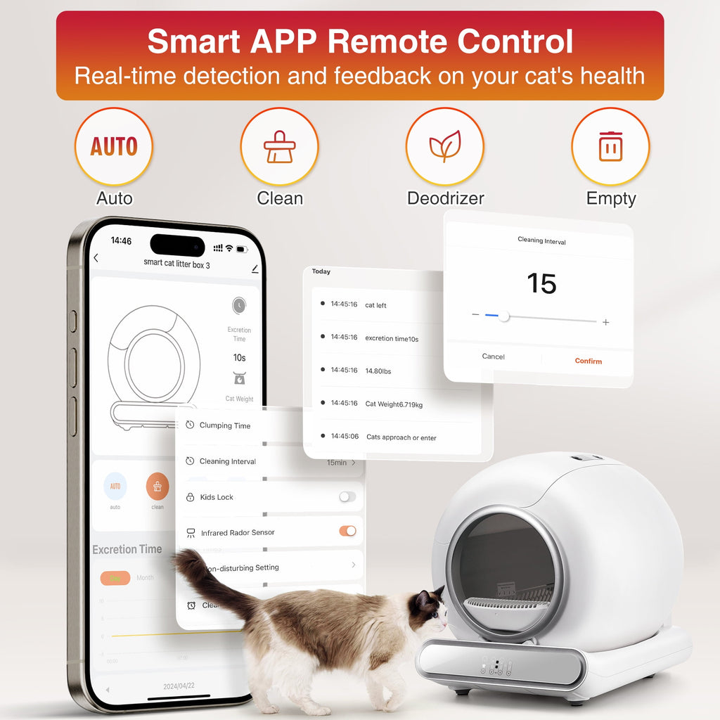 Self-Cleaning Cat Litter Box, Automatic Litter Box w/ 65+9L Extra-Large Capacity for Multi-Cat, App Monitoring & Health Monitoring, Odor Isolation & Smart Radar Detection, Free Liners Gift