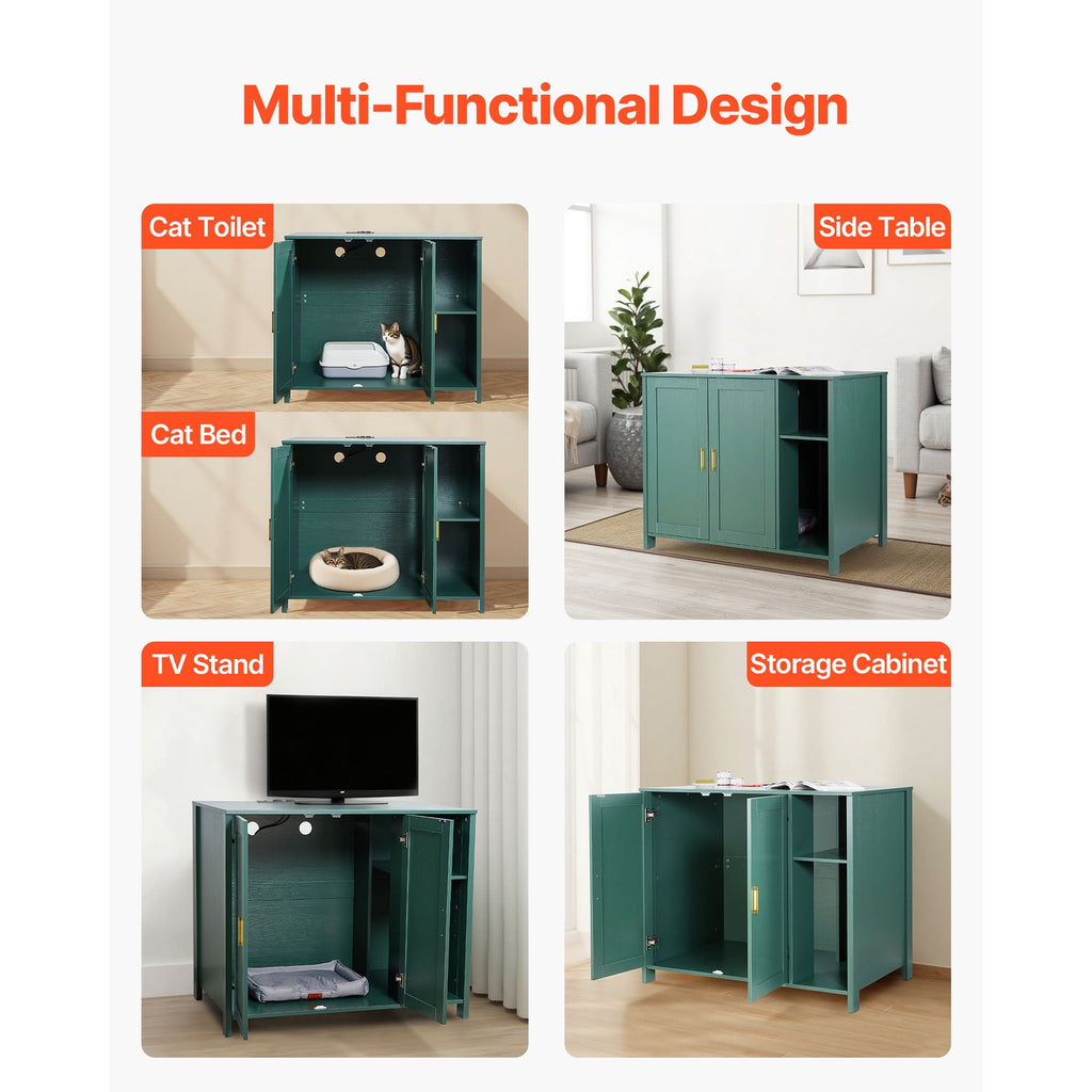 KFFKFF Automatic Cat Litter Box Cabinet, 41.3 in Self-Cleaning Enclosure with Drawer & Removable Divider, Includes Built-in Power Outlet, Compatible with Various Smart Litterboxes