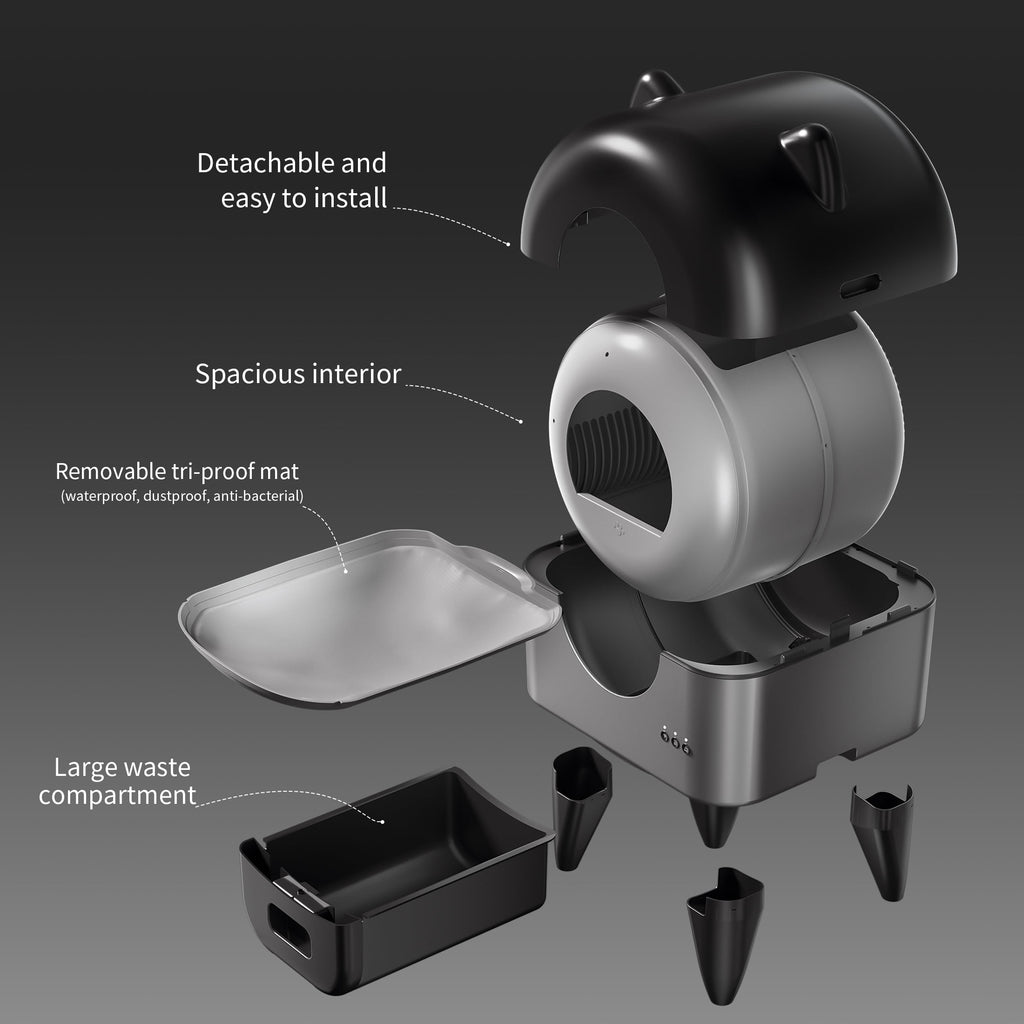 OUDOSPRS Automatic Cat Litter Box, Safety Protection Self Cleaning Litter Box for Multiple Cats with Deodorizer & Mat & Liner, Double Odor Removal