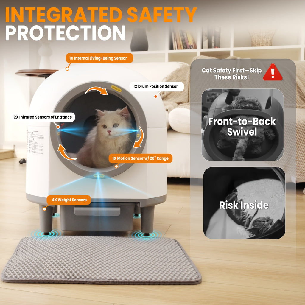 23.78gal Extra Large Self-Cleaning Automatic Cat Litter Box - Triple Safety Protection, Ultra Odor Removal & App Control, 2.64gal Waste Disposal, Step-Up & Mat, Corded (No Battery)