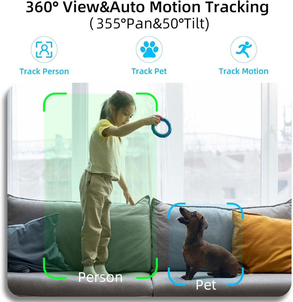 Pan/Tilt Security Camera for Baby Monitor,2K Indoor Cam 360° View, Dog/Pet Camera 5G/2.4G, Smart Motion Tracking& Sound Detection, 2-Way Audio, Night Vision