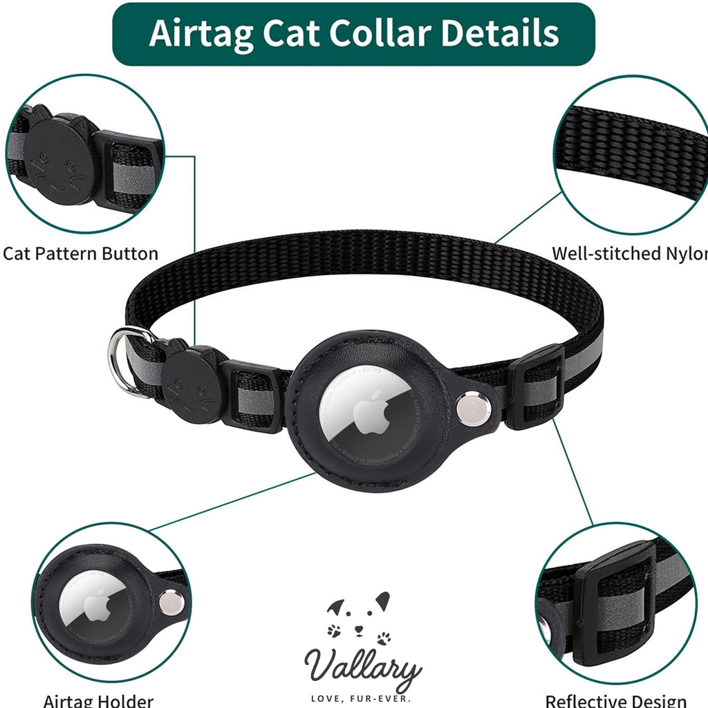Airtag Cat Collar Breakaway, Reflective Kitten Collar with Apple Air Tag Holder and Bell for Girl Boy Cats, 0.4 Inches in Width and Lightweight