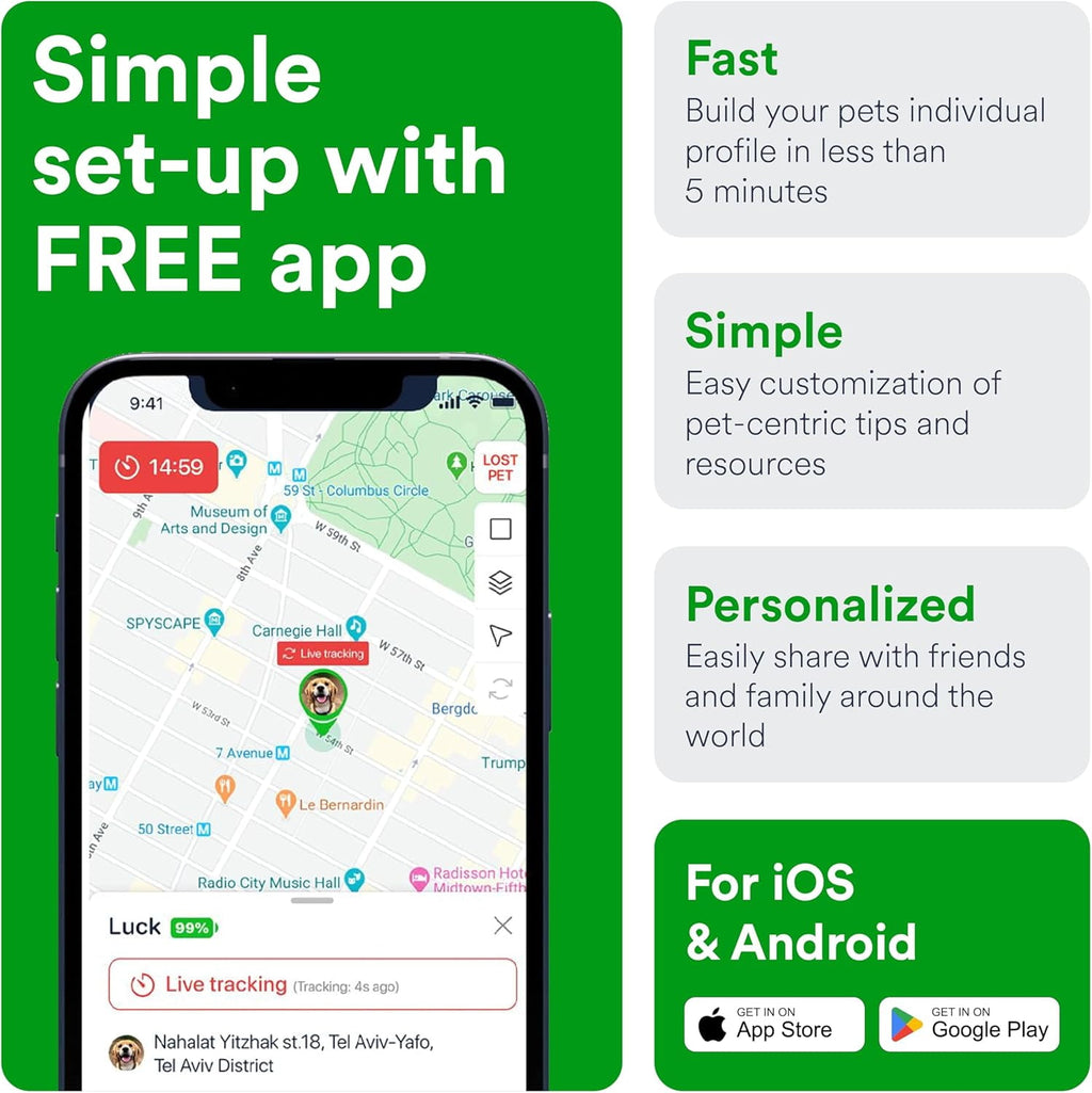 Small GPS Cat and Dog Tracker from Petloc8 - Fits on your Dog or Cat Collar, Long Battery Life, Waterproof, Geofencing and Pet Location History, Subscription is Required