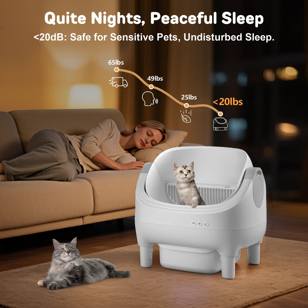 Osoeri 10L Open-Top Automatic Self-Cleaning Large Cat Litter Box,App Control,Safety Sensors & Odor-Free for Multi-Cat Homes.