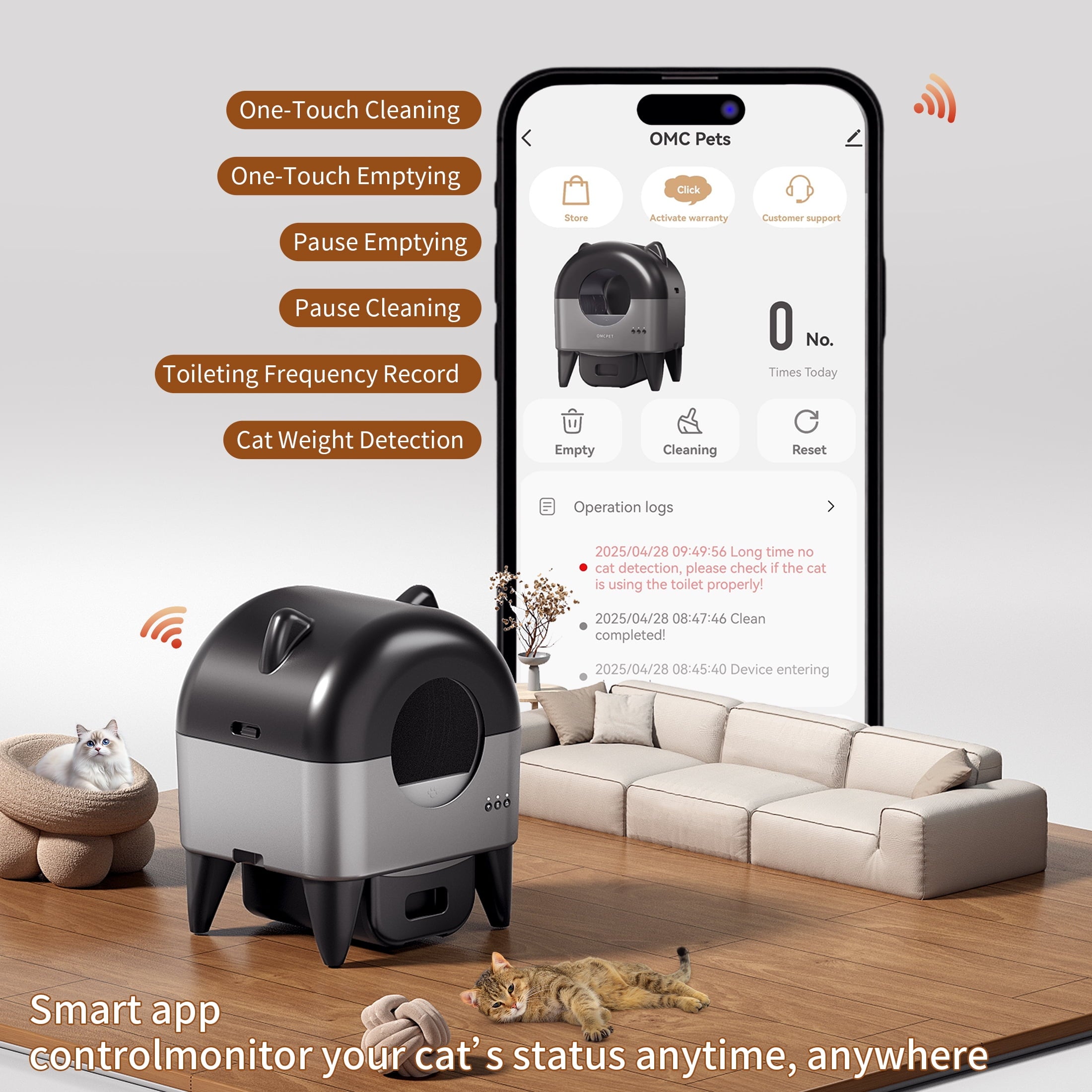 OUDOSPRS Automatic Cat Litter Box, Safety Protection Self Cleaning Litter Box for Multiple Cats with Deodorizer & Mat & Liner, Double Odor Removal