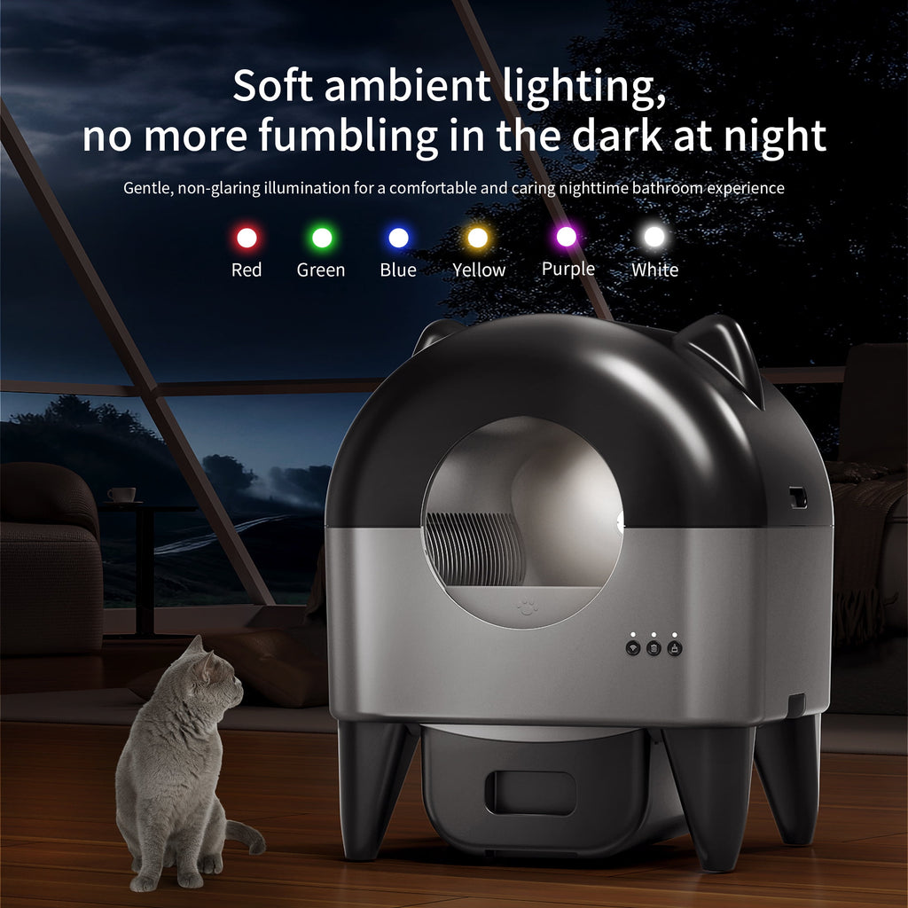 OUDOSPRS Automatic Cat Litter Box, Safety Protection Self Cleaning Litter Box for Multiple Cats with Deodorizer & Mat & Liner, Double Odor Removal