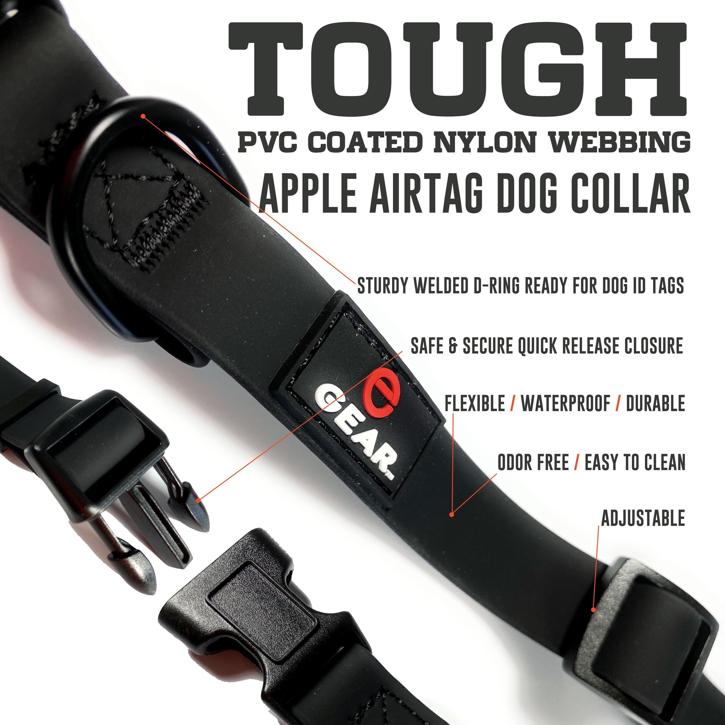 Enthusiast Gear AirTag Dog Collar – Weatherproof – Waterproof Anti-Odor Adjustable PVC Pet Collar with Protective Silicone Apple Air Tag Holder