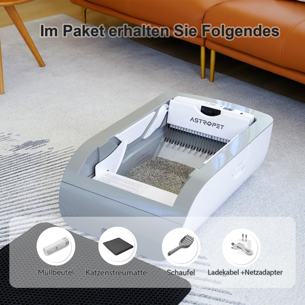 imerelez Smart Cat Litter Box – Wide Opening Auto-Clean Design for Large Cats (71-90lbs), ABS Material, WiFi/App Control, LED Display, Cream White