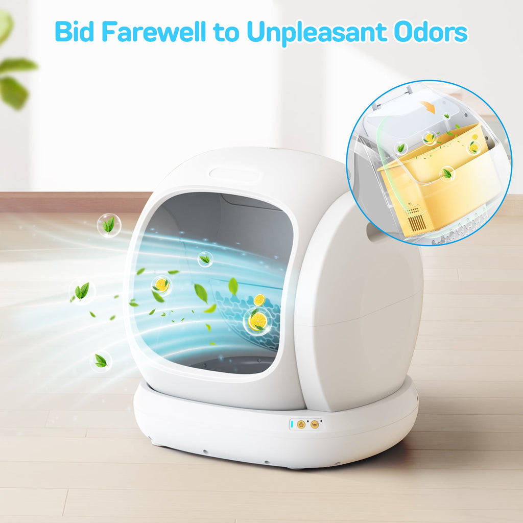 75L Smart Automatic Self-Cleaning Cat Litter Box, APP Control/Integrated Safety Protection,White