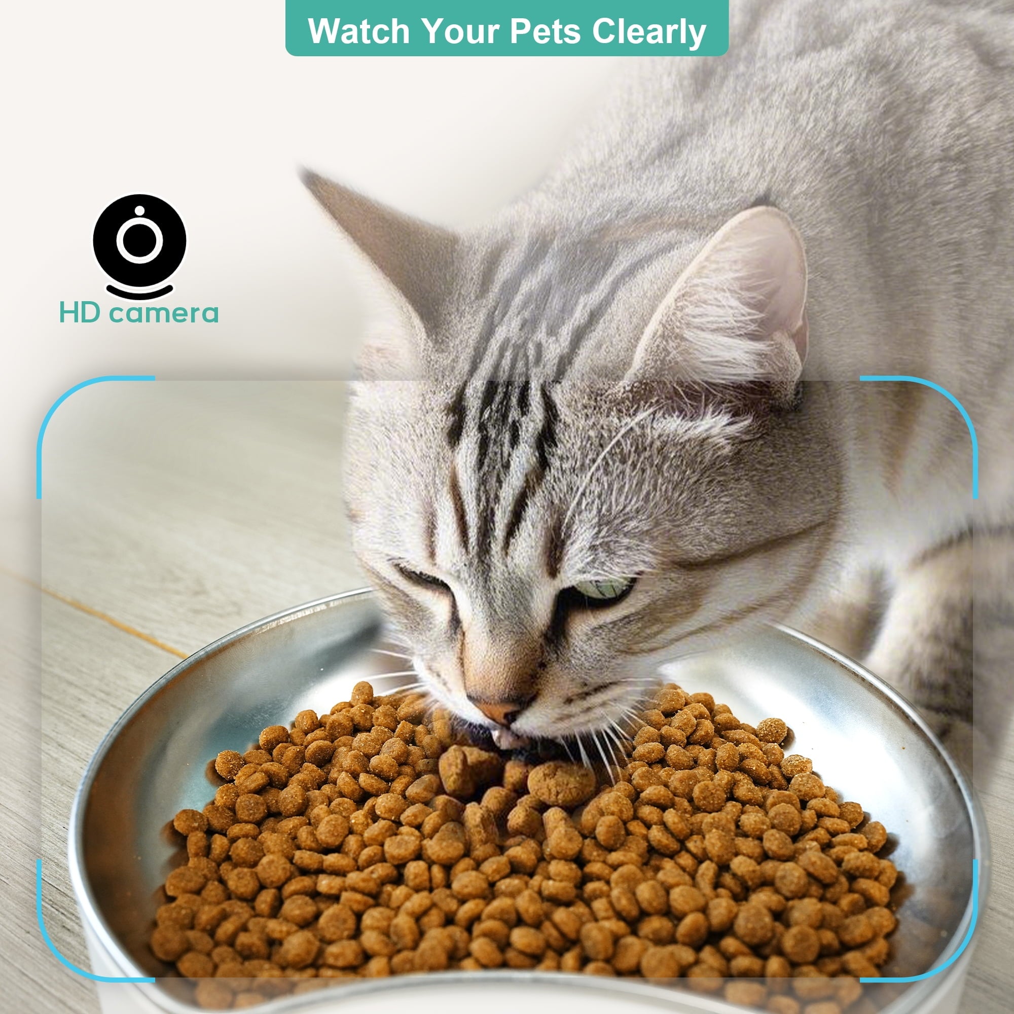 Automatic Cat Feeder with Dual HD Camera, 5G&2.4G WiFi Pet Feeders with App control laser interactive Toy Treat and Ai sensor.