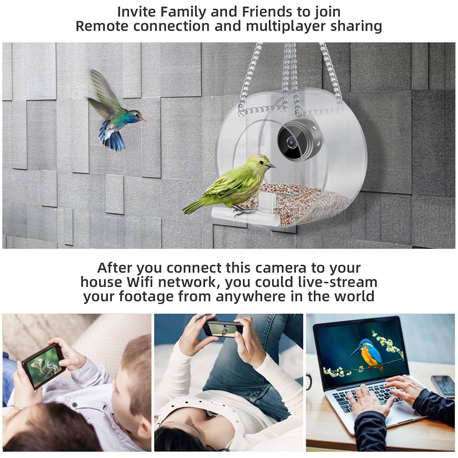 Webcam ,Bird Feeder With Camera, HD 1080P Night-Version Video Camera, WiFi Hotspot Remote Connection With Mobile Phone For Outdoor Bird Watching, Capture Photos