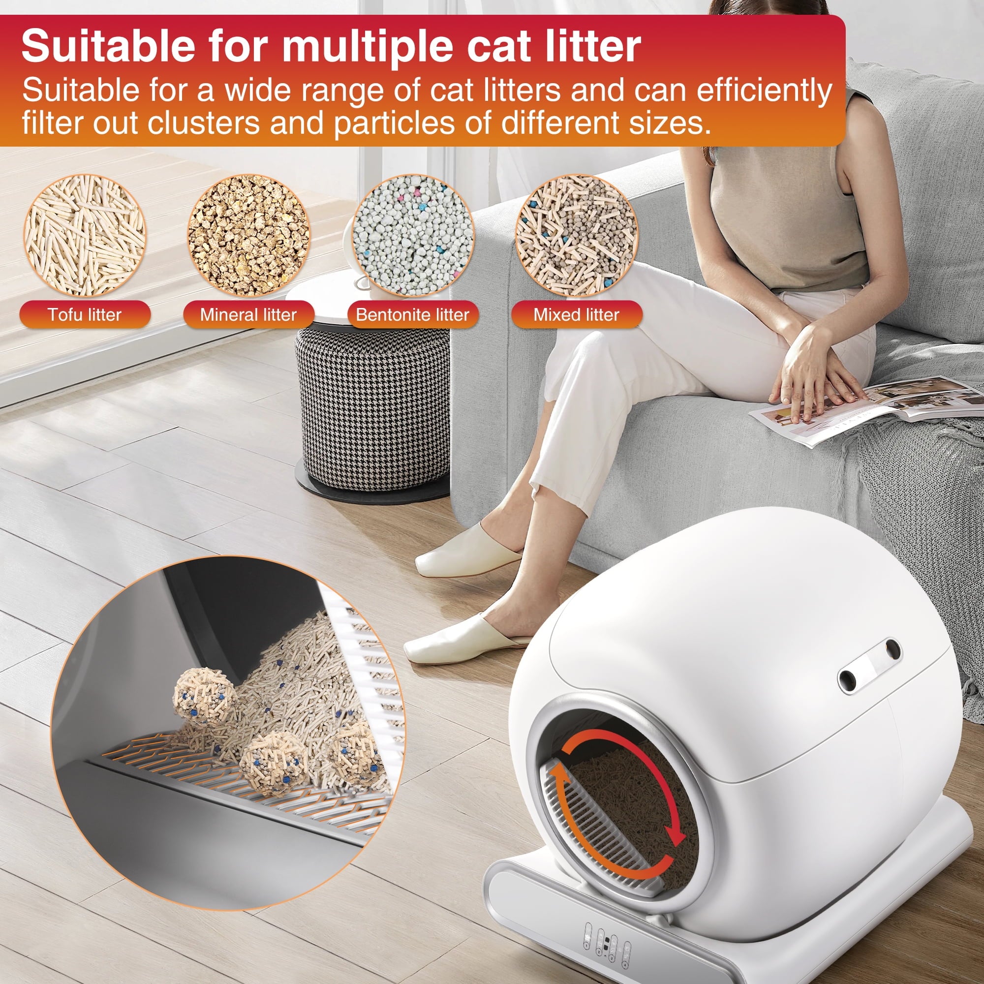 Self-Cleaning Cat Litter Box, Automatic Litter Box w/ 65+9L Extra-Large Capacity for Multi-Cat, App Monitoring & Health Monitoring, Odor Isolation & Smart Radar Detection, Free Liners Gift