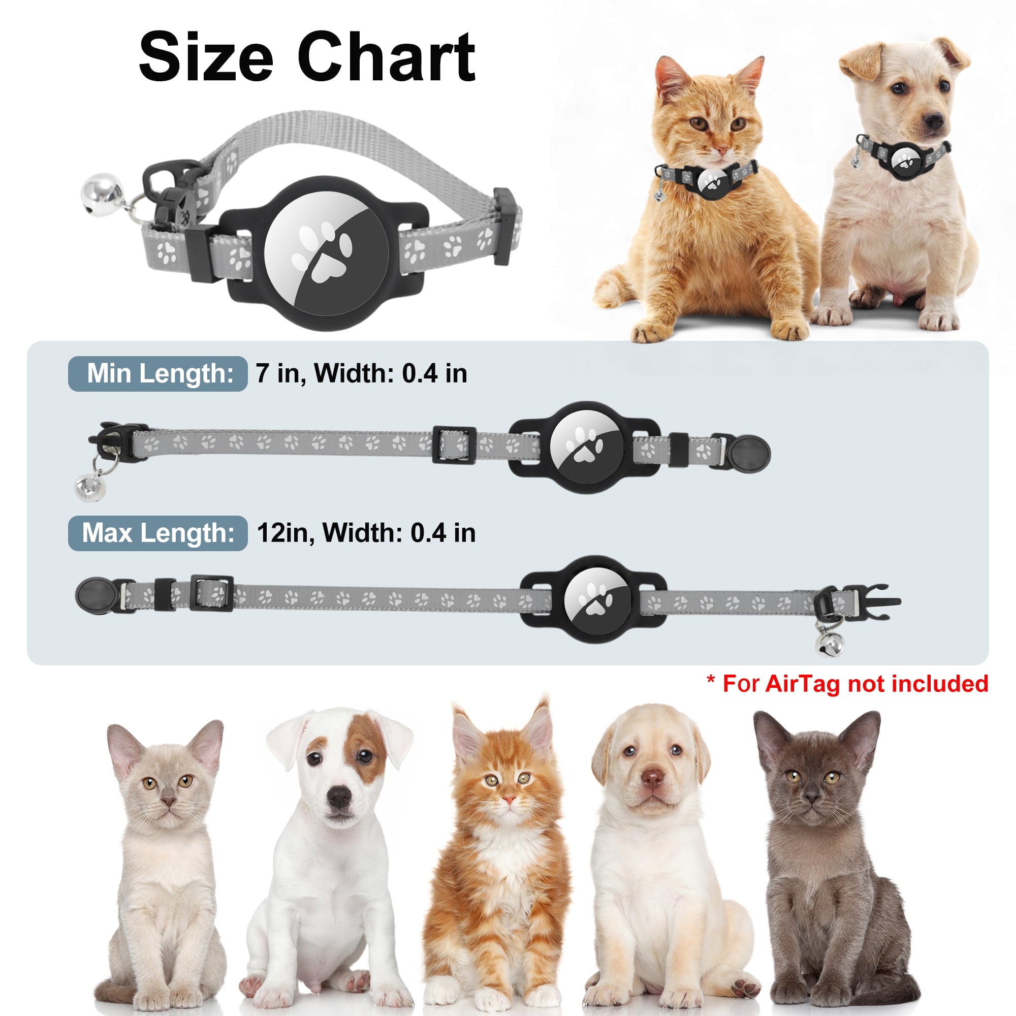 Unique Bargains Waterproof Cat Collar for Airtag  Reflective Collar with Bell Breakaway Cat Collar for Airtag Holder Cat Collars Cat Collar for Apple Air Tag Grey