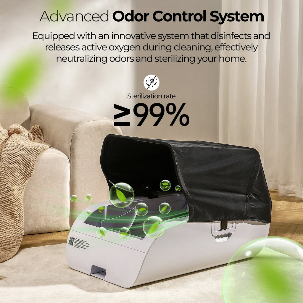 imerelez Smart Cat Litter Box – Wide Opening Auto-Clean for Extra Large Cats (71-90lbs), ABS Material, Wifi/App Control with LED Display, Cream White, 29.9”L x19.6”W x19.6”H