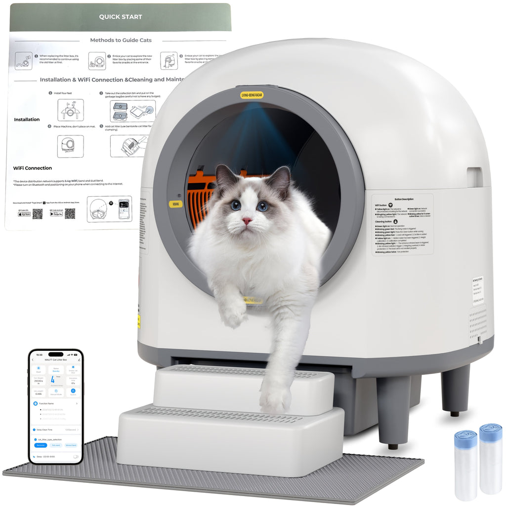 23.78gal Extra Large Self-Cleaning Automatic Cat Litter Box - Triple Safety Protection, Ultra Odor Removal & App Control, 2.64gal Waste Disposal, Step-Up & Mat, Corded (No Battery)