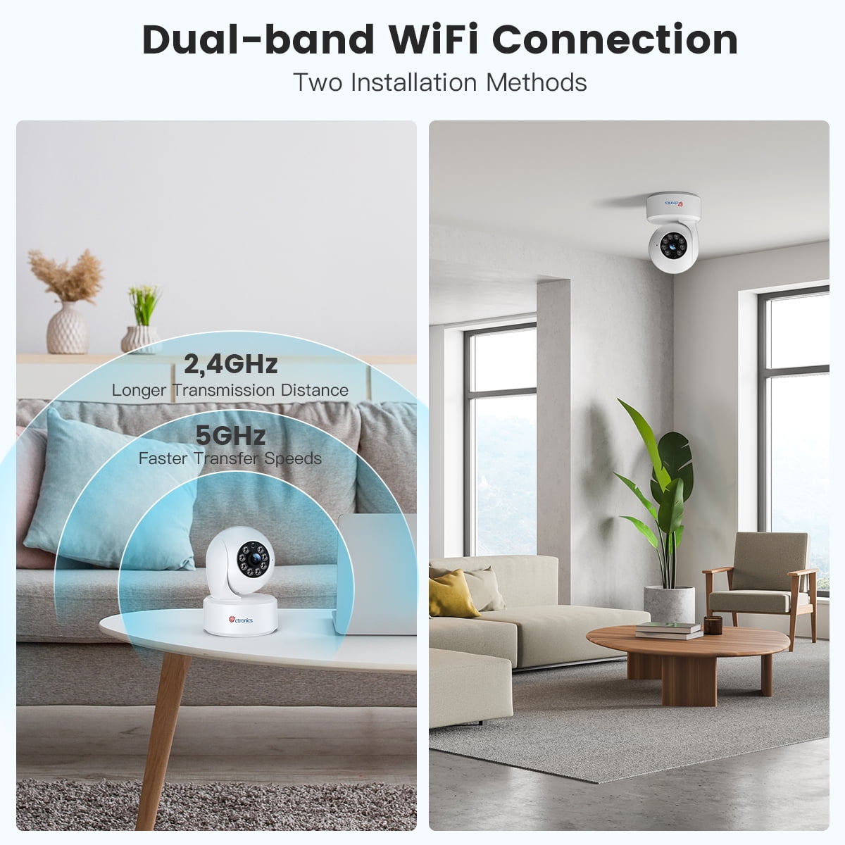 Ctronics 2.5K 4MP Baby Security Camera, 2.4Ghz WiFi Cameras for Kids and Pets Security with Color Night Vision 20M, PTZ 360°, AI Human/Motion Detection,Two-Way Audio