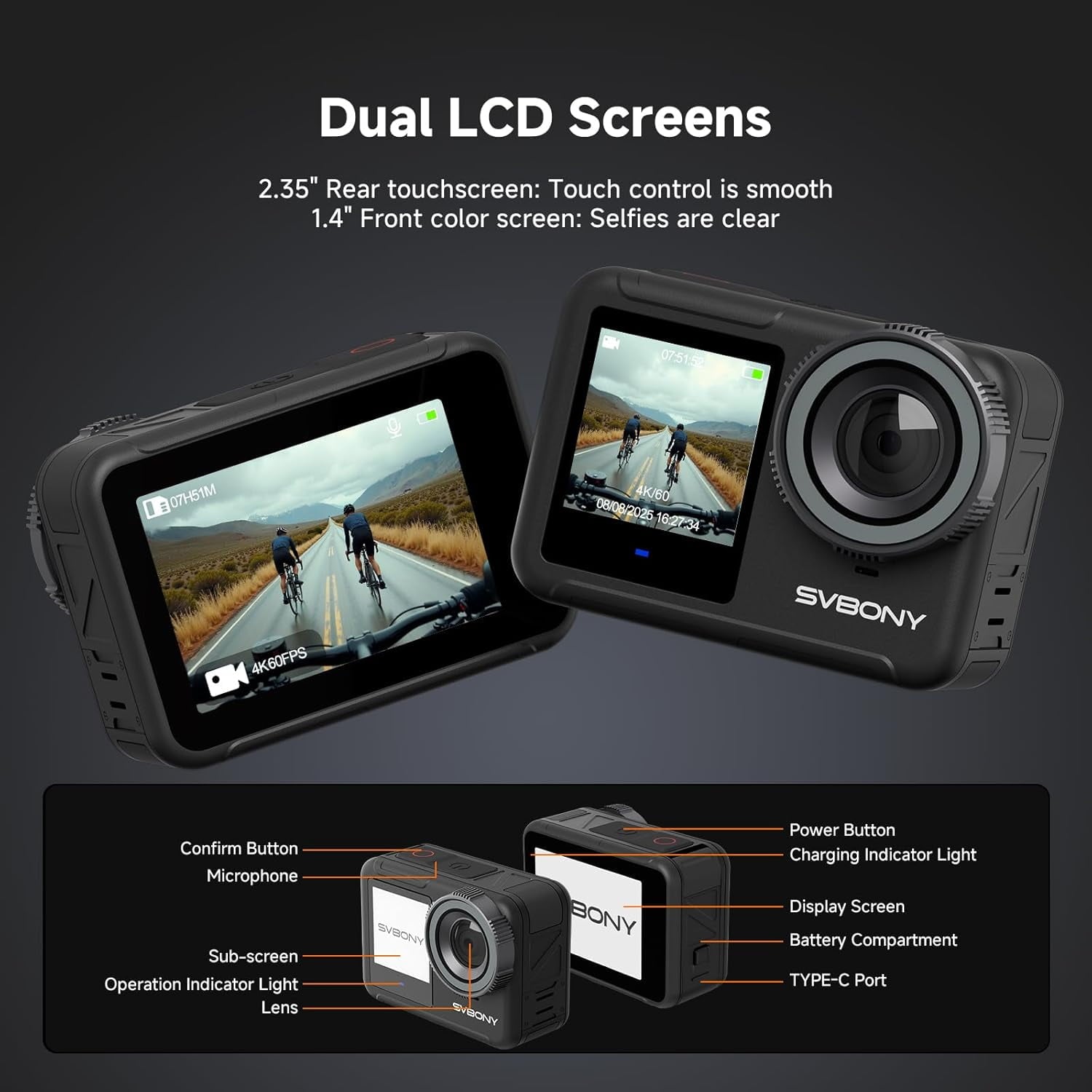 SVBONY SVGo3 4K 60FPS Action Camera with 128GB Card Accessories Kit Bundle, features a waterproof body for pet tracking, Quick Release Mount&EIS WiFi Remote Control for Snorkeling, Video Recording