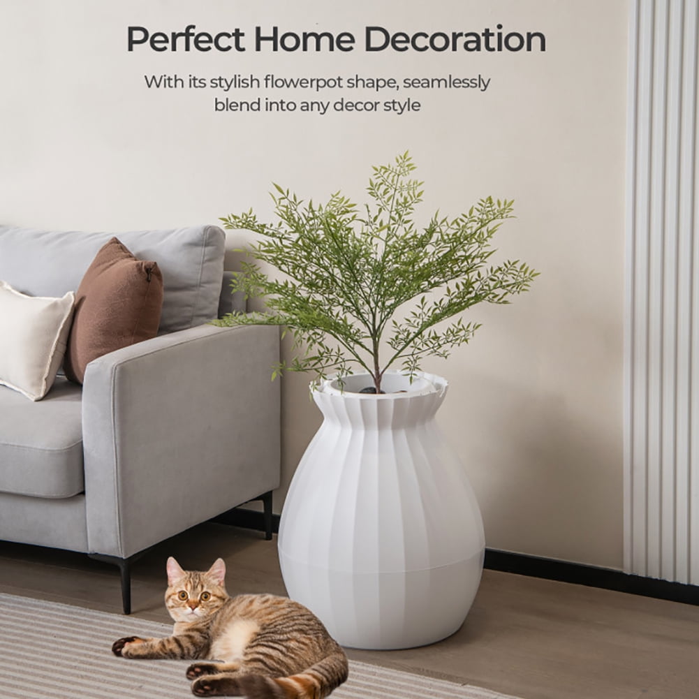 Barara King Cat Litter Box Enclosure, Hidden Cat Litter Box, Smart Plant Cat Litter Box with Electronic Odor Removal and Sterilization-White