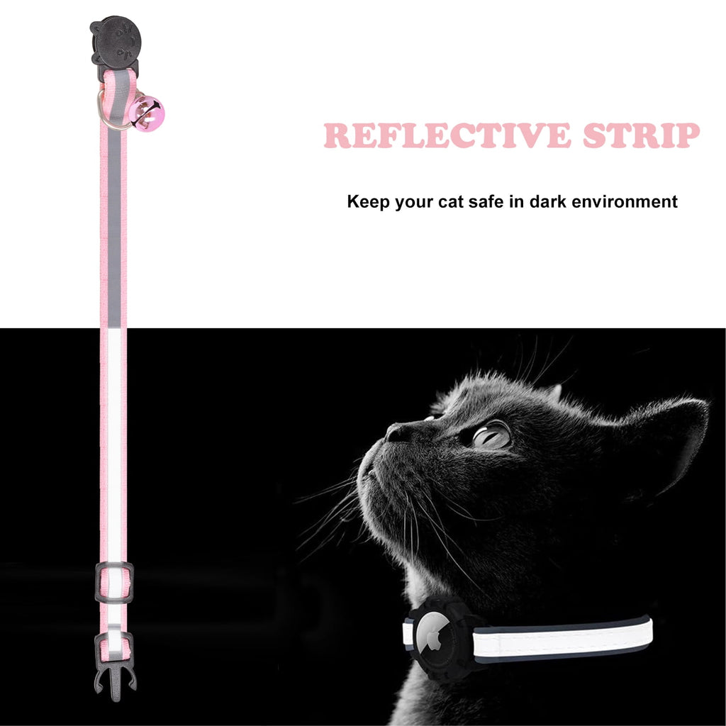Airtag Pet Collar Breakaway with Bell, Reflective Collar with Waterproof Airtag Holder Tracker Pet Collars for Kittens And Puppies (Pink)