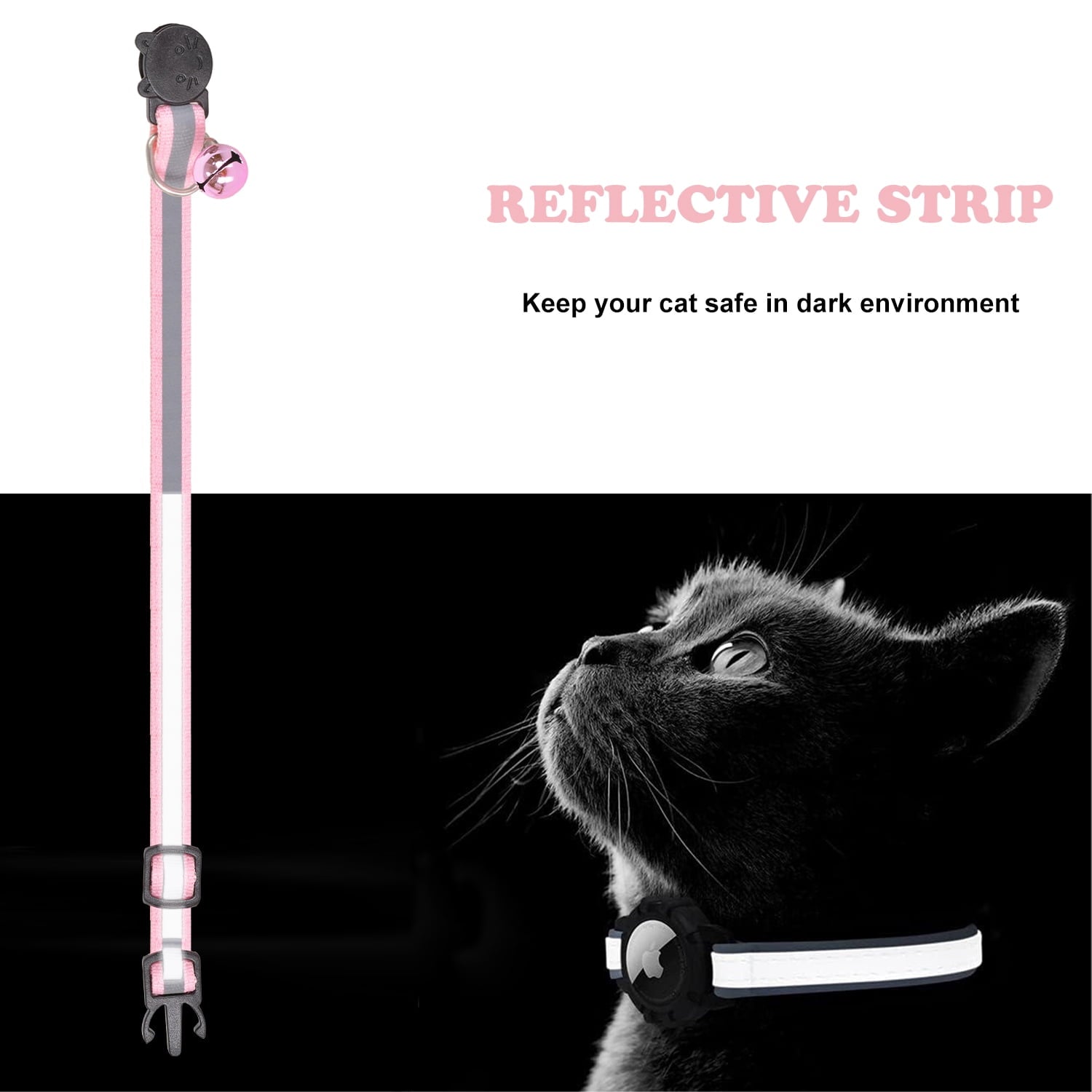 Airtag Pet Collar Breakaway with Bell, Reflective Collar with Waterproof Airtag Holder Tracker Pet Collars for Kittens And Puppies (Pink)