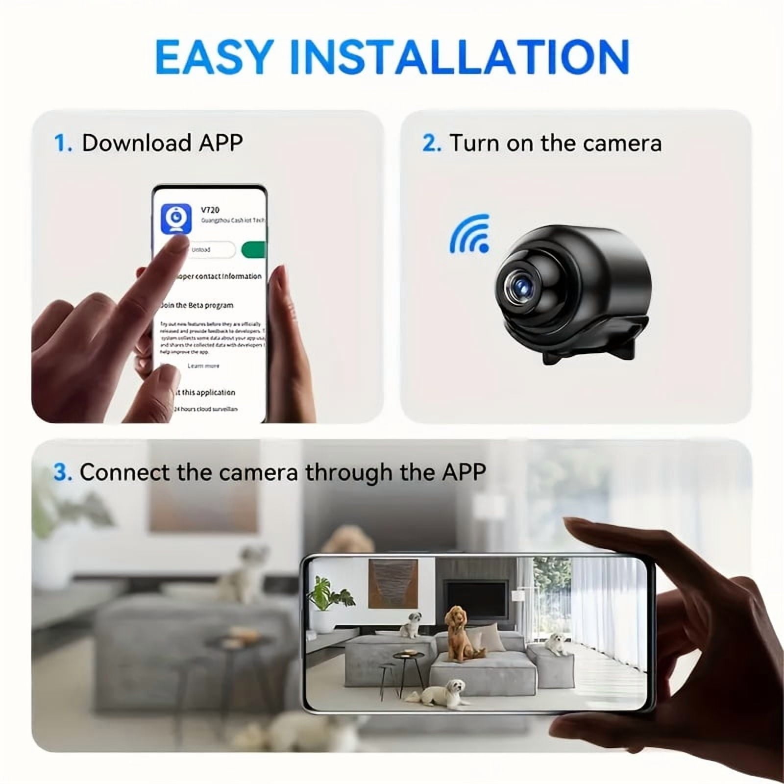 1080P HD Mini Camera for Indoor Security with App Control Motion Detection & Night Vision Wireless WiFi Pet Camera for Home/Office(4PCS)