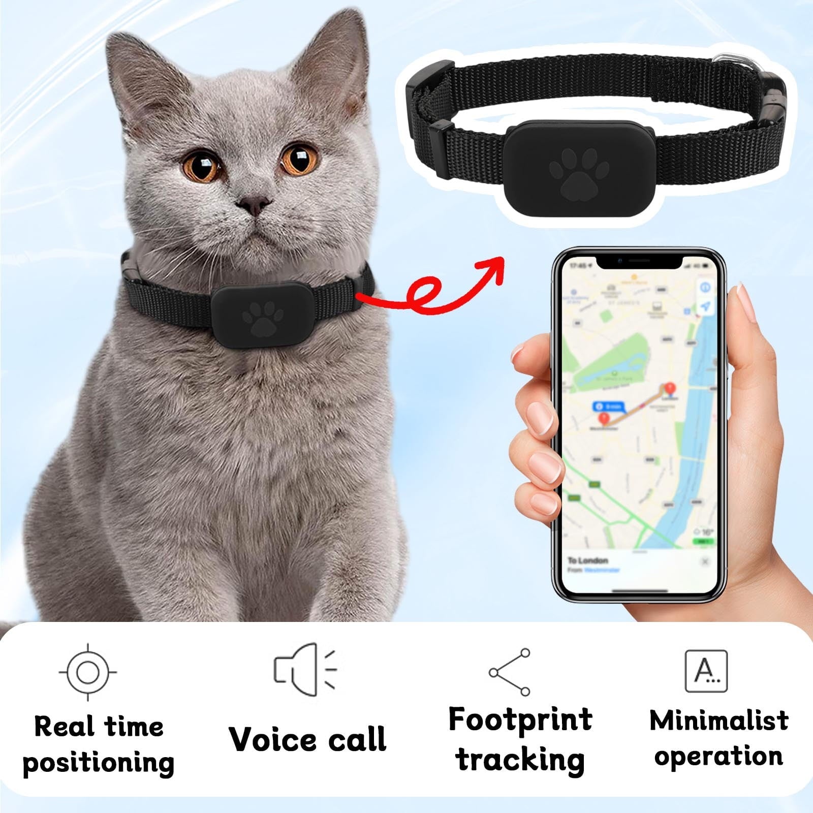 GPS Pet Positioning Collar – Anti-Lost Tracker for Cats & Small Dogs, Waterproof Silicone, Mobile Phone Real-Time Check