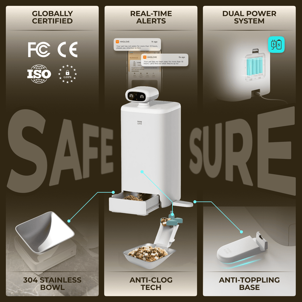 HHOLOVE Automatic Cat Feeder with 360°, 2K HD Video, Night Vision & 2-Way Audio, 5G Dispenser for Cats