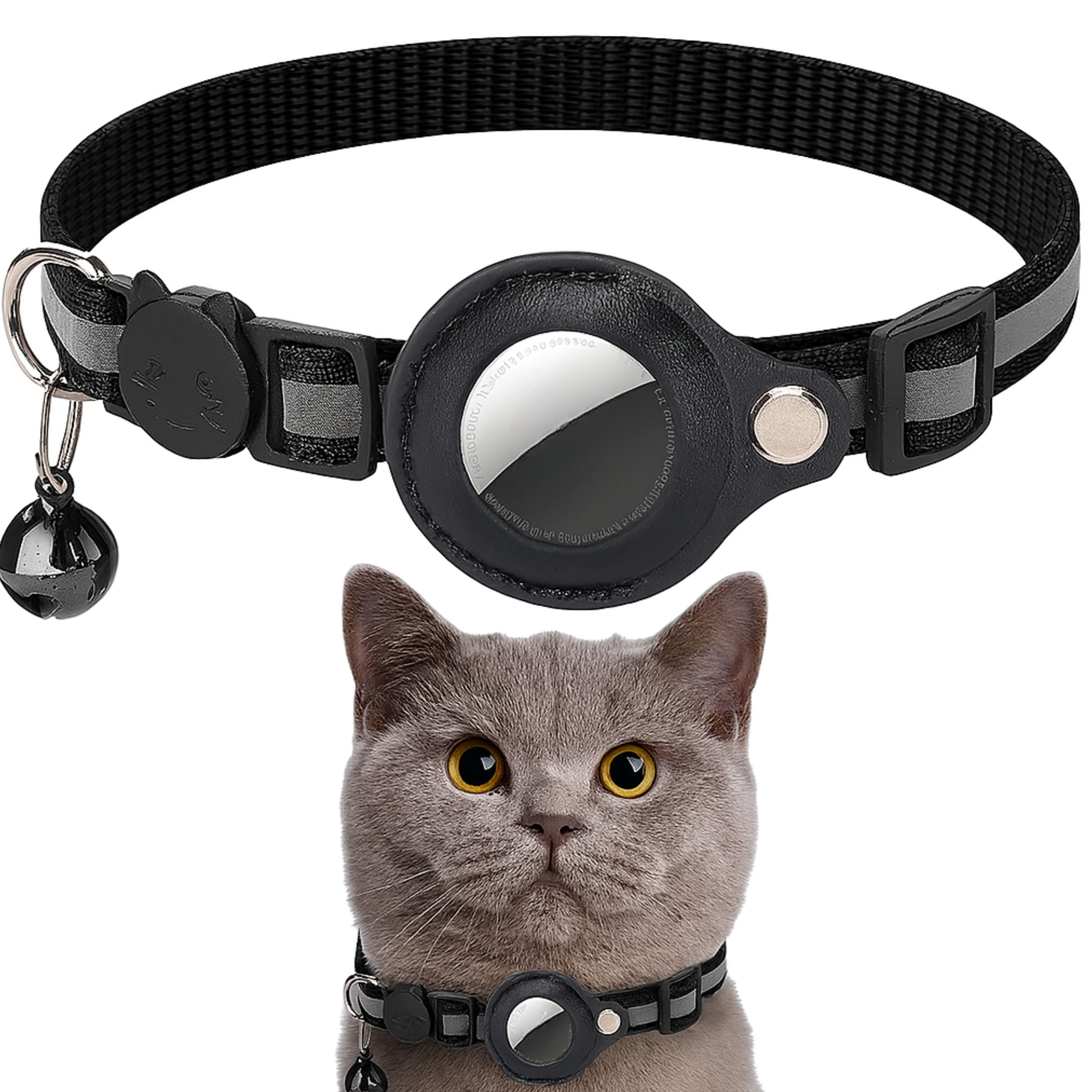 Airtag Cat Collar Breakaway, Reflective Kitten Collar with Apple Air Tag Holder and Bell for Girl Boy Cats, 0.4 Inches in Width and Lightweight