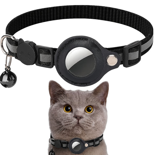 Airtag Cat Collar Breakaway, Reflective Kitten Collar with Apple Air Tag Holder and Bell for Girl Boy Cats, 0.4 Inches in Width and Lightweight