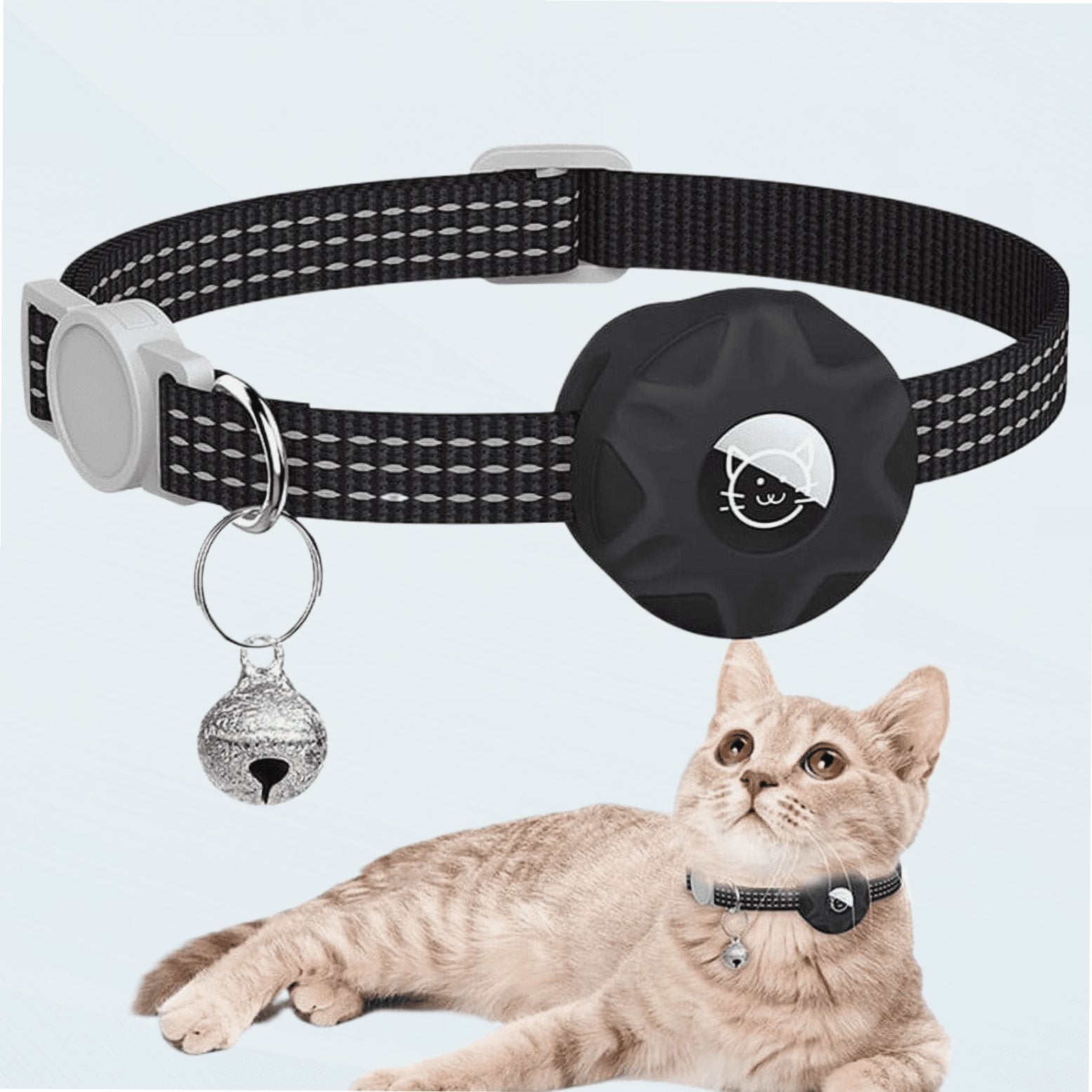 Airtag Cat Collar, New Integrated Apple Air Tag Cat Collar, Reflective Cat Collar with AirTag Holder and Bell, Cat Collar for Girls Boys Cats, Kittens and Puppies (Black) 9in-13in