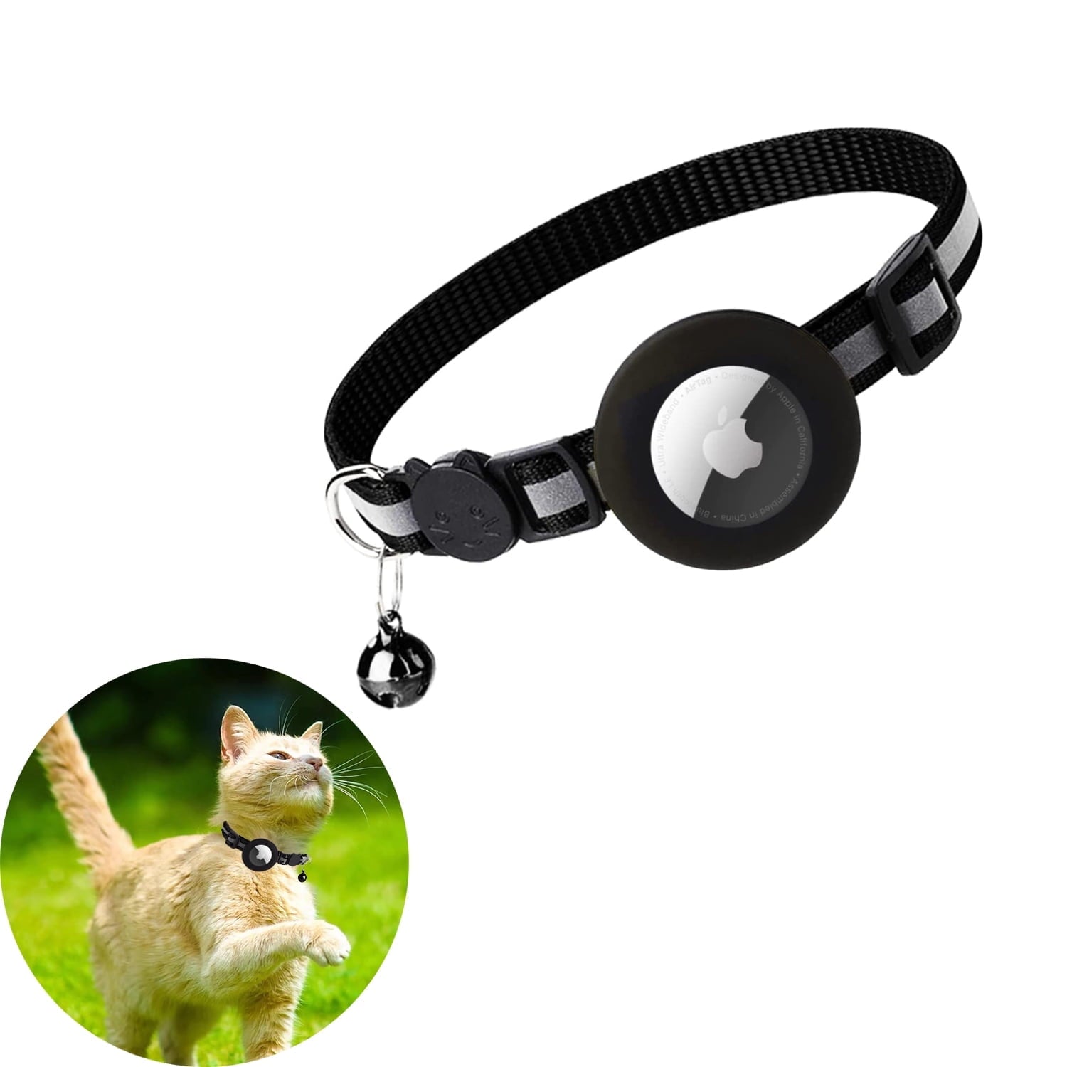 Airtag Pet Collar Breakaway with Bell, Reflective Collar with Waterproof Airtag Holder Tracker Pet Collars for Kittens And Puppies (Pink)