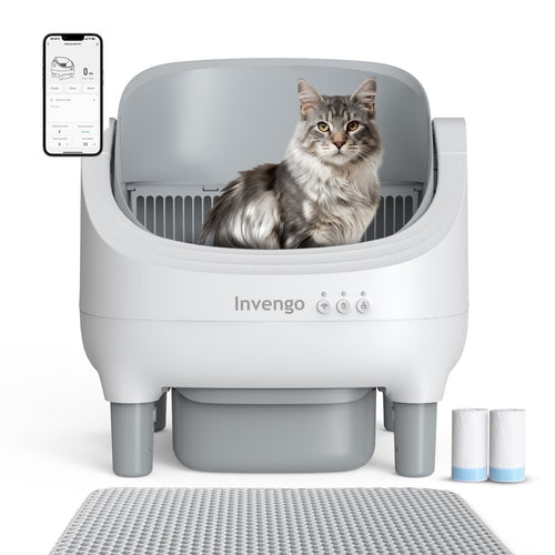 Automatic Open-Top Self-Cleaning Cat Litter Box -App Control, Safe Alert, Smart Health Monitor, Includes 2 Liners & Mat, Multi-Cat Friendly, Gray