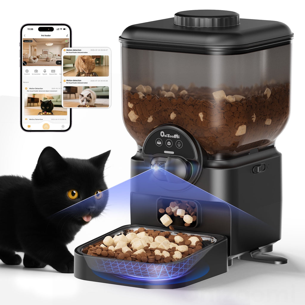 ONIZOOMI Automatic Pet Feeder with Camera & WiFi App for Cats & Dogs, 6L Timed Dispenser, 15-Day Battery