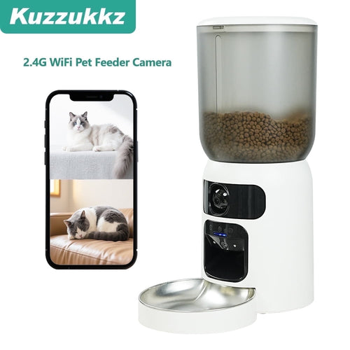Automatic Cat Feeder with Dual HD Camera, 5G&2.4G WiFi Pet Feeders with App control laser interactive Toy Treat and Ai sensor.