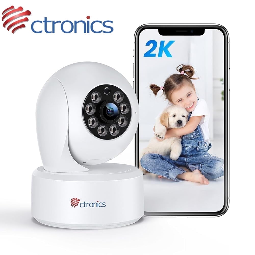 Ctronics 2.5K 4MP Baby Security Camera, 2.4Ghz WiFi Cameras for Kids and Pets Security with Color Night Vision 20M, PTZ 360°, AI Human/Motion Detection,Two-Way Audio
