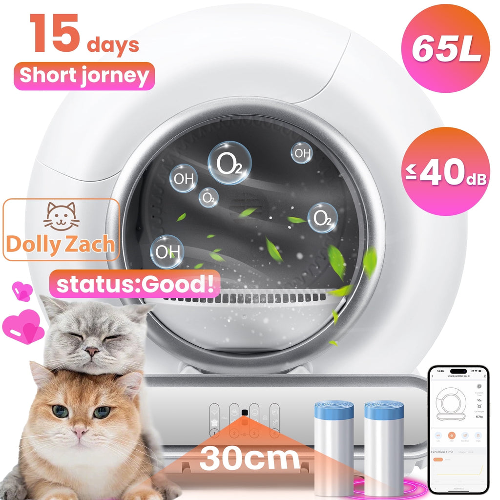 FaayFian Automatic Cat Litter Box Self Cleaning– Large Capacity Odor-Free Self-Cleaning Litter Box with APP Control, Quiet Operation, Advanced Safety Features, and Low-Entry Design for Multiple Cats