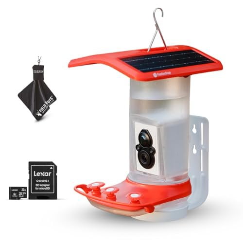 FeatherSnap Smart Hummingbird Feeder with HD Camera  WiFi Solar Bird Feeder, Motion Sensor, App Alerts, Live Video, Photo Capture  1L Capacity, SD Card & Cleaning Cloth Included