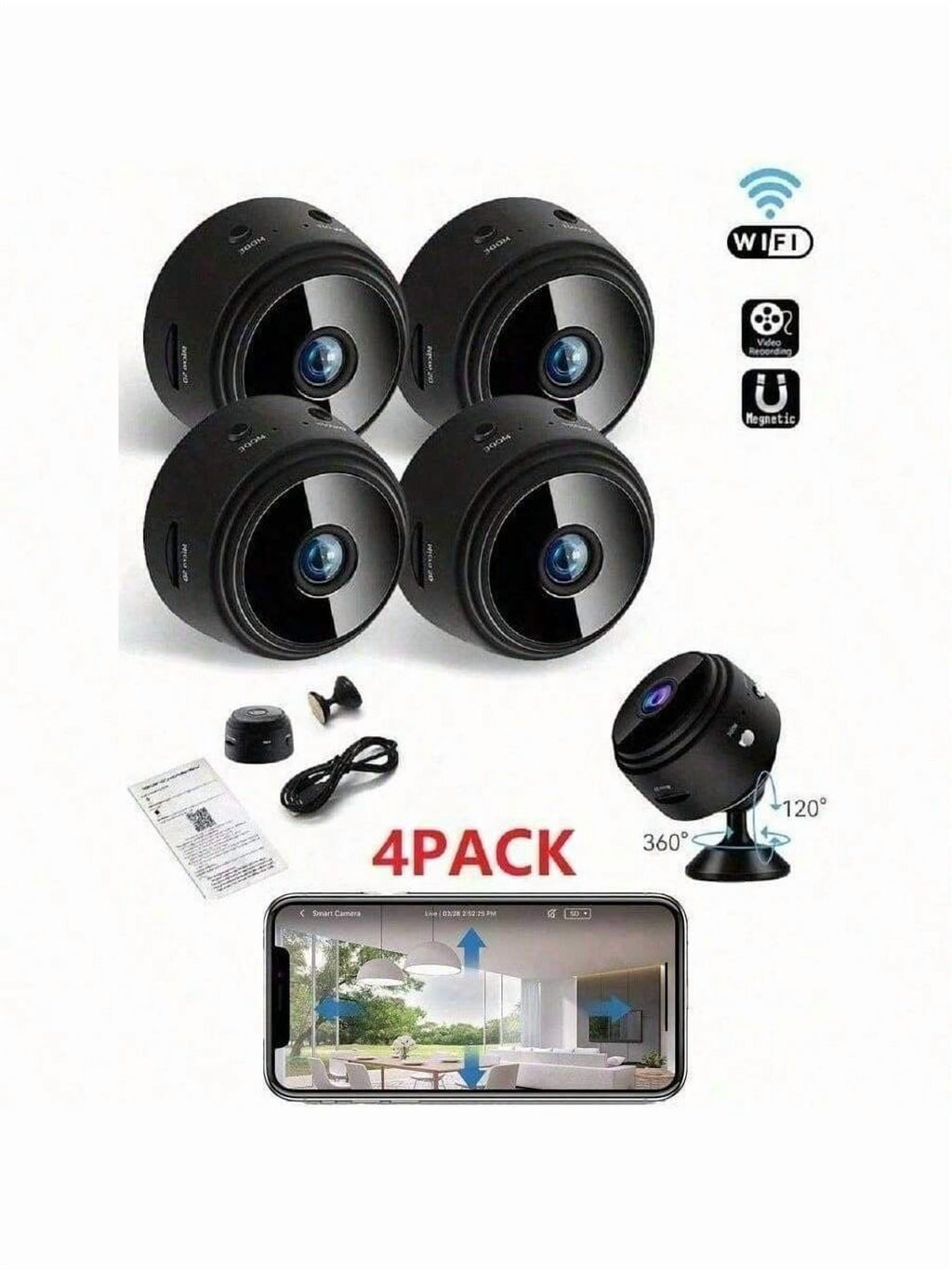 GENAI 1/2/4pcs Home Security Camera -720P WiFi Nanny Cam With Night Vision, Motion Detection, And Home Security For Indoor Outdoor Pet Monitoring - Compact And Discreet Design (Support 2.4GWIFl Only)