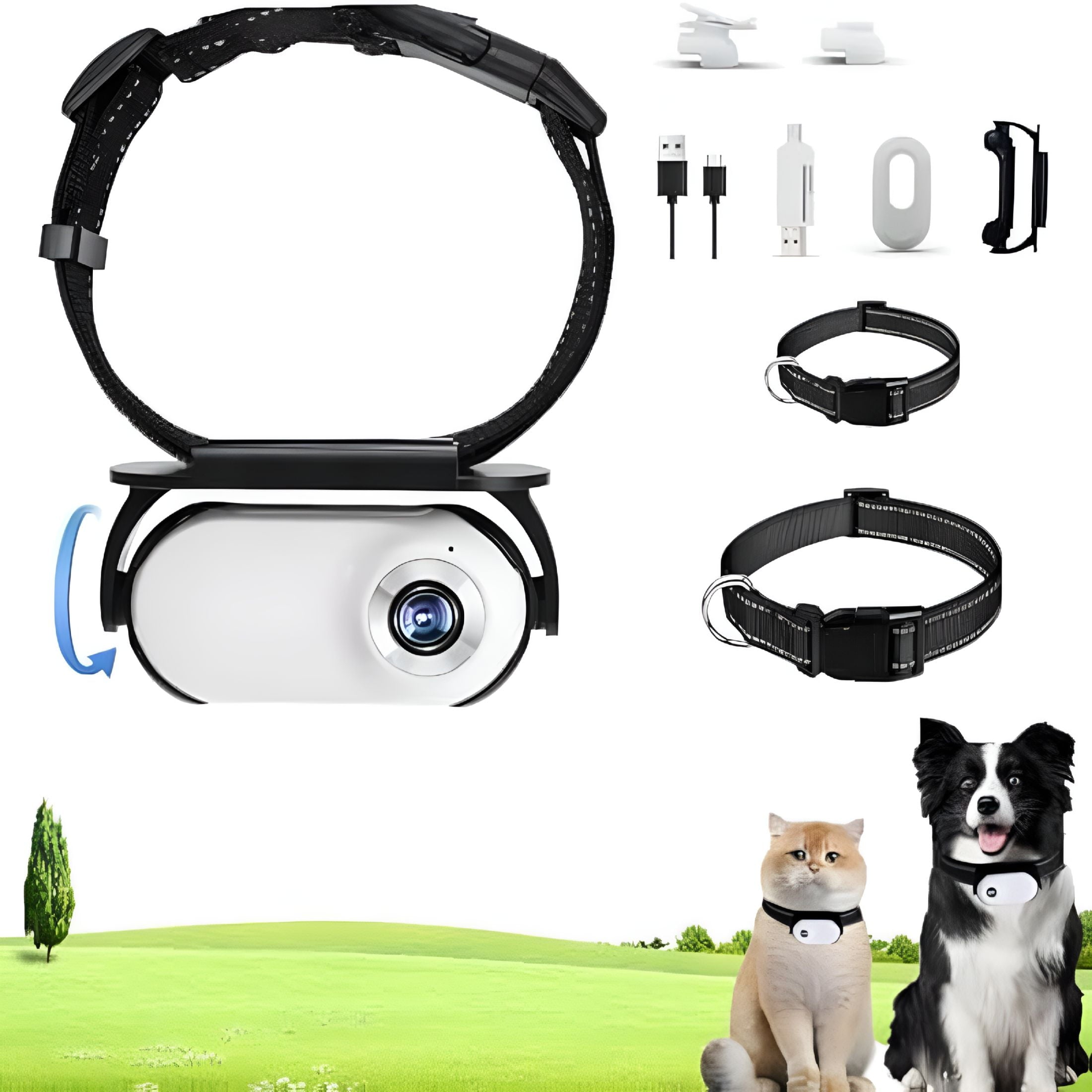 GJX Cat Cam Pro 2.0 Pet Action Camera for Cats & Dogs, Multi-Mount Accessories for Adventures, 1080p HD Waterproof Wearable Camera (White No Card)