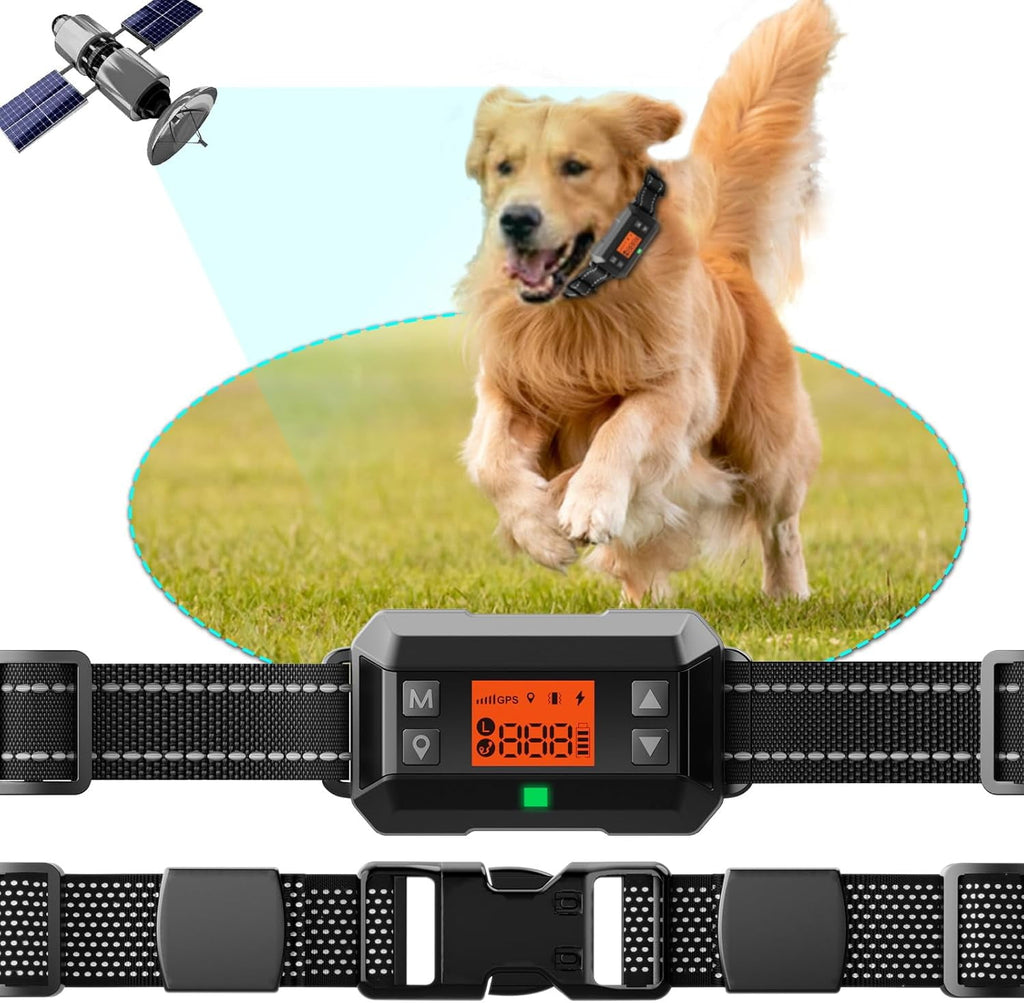 GPS Wireless Dog Fence System,33-999 Yards Electric Fence for Dog Boundary Collar for Dogs Rechargeable GPS Collar Electric Perimeter Smart Wireless Pet Containment with 2 Replacement Straps